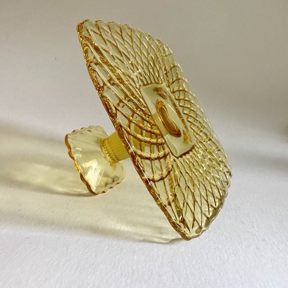 Vintage LE Smith Yellow Depression Glass Pedestal Cake Stand | Rare | 9.5" - Picture 12 of 14